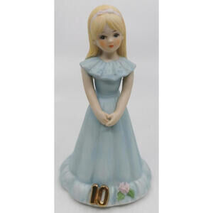 Enesco Growing Up Birthday Girls Age 10 Blue Dress Vtg 1982 Porcelain Figurine